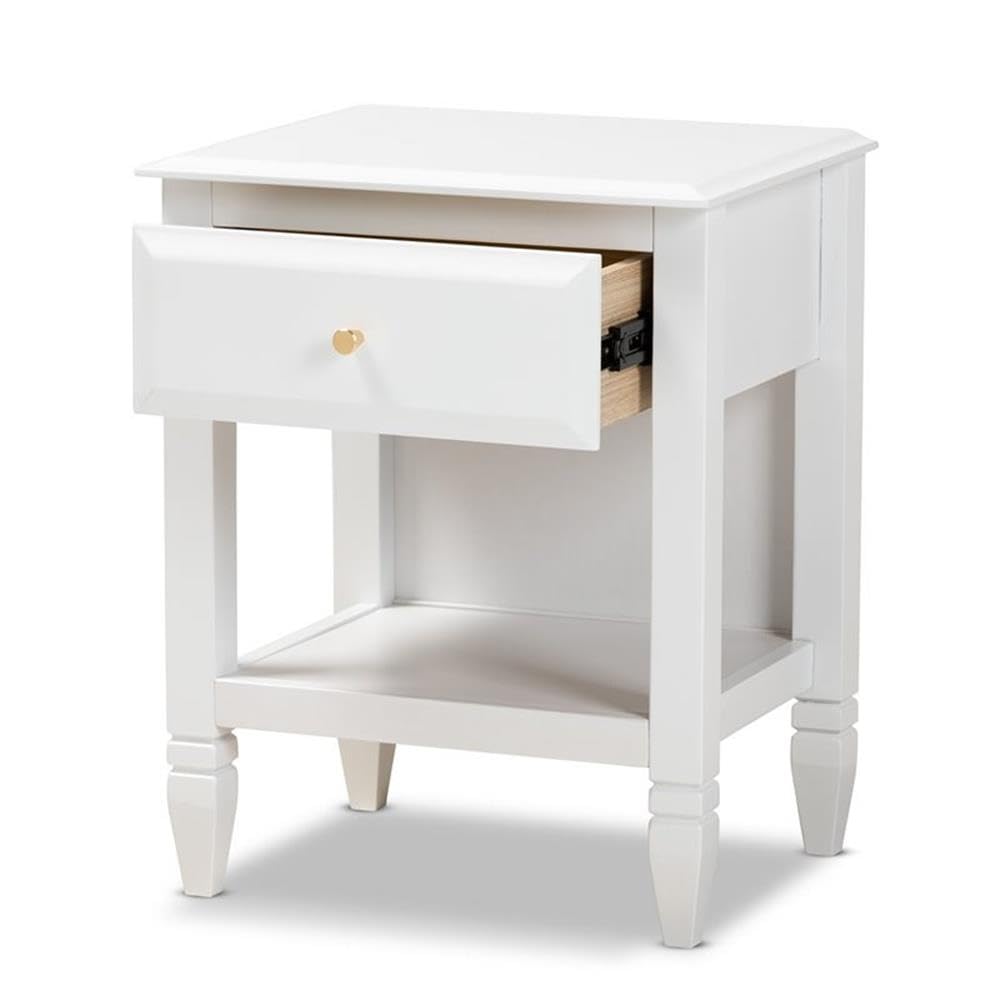 Baxton Studio Naomi Classic and Transitional White Finished Wood 1-Drawer Bedroom Nightstand